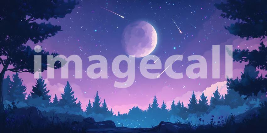 Night Sky Forest Moon