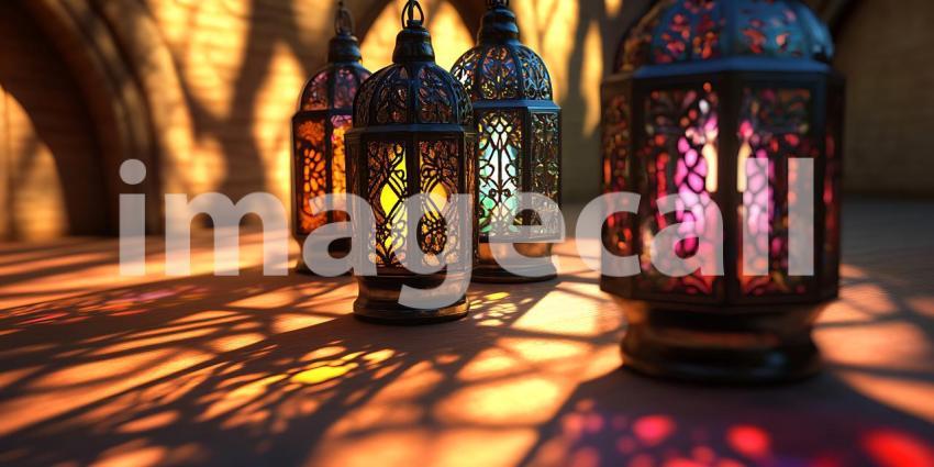 Colorful Moroccan Lanterns: Ramadan Festive Lights Stock Photo