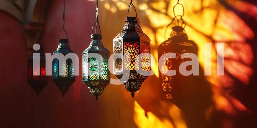 Colorful Moroccan Lanterns Hanging in Warm Light