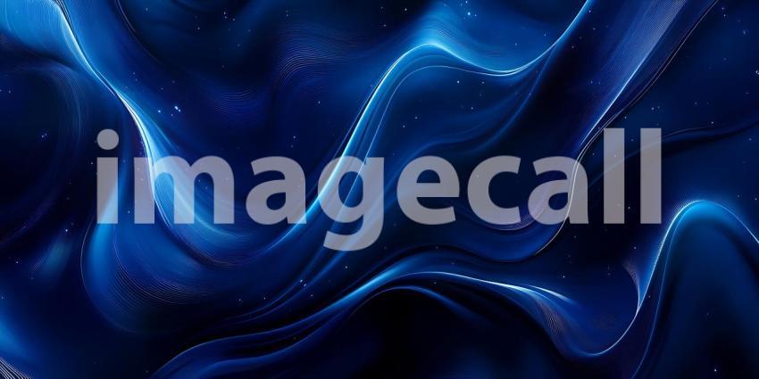 Abstract Waves of Deep Blue Light Flow Gently with Sparkling Particles in a Dreamlike Motion