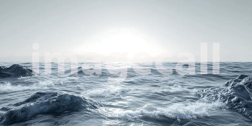 Under a Somber Sky Powerful Waves Crash Against Dark Rocks in a Display of Natures Raw Force