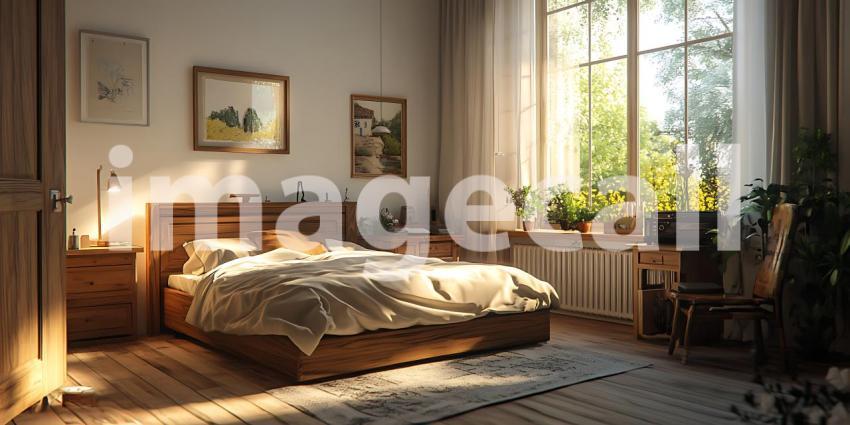 Golden Light Dances Across a Peaceful Bedroom Where Dreams Unfold in Gentle Warmth