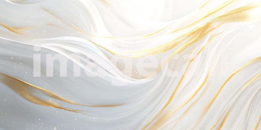 Wisps of Orange and Grey Ink Dance Together on White with Glimmers of Gold