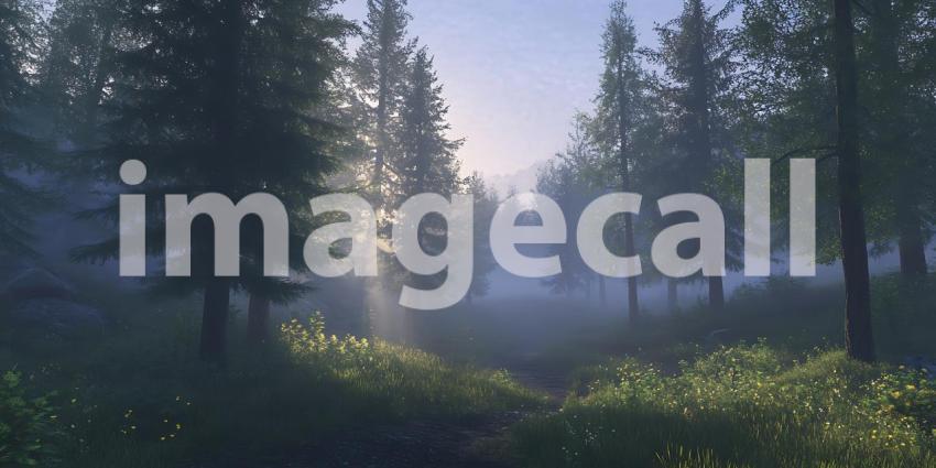 Misty Forest Sunrise: A Serene Nature Scene