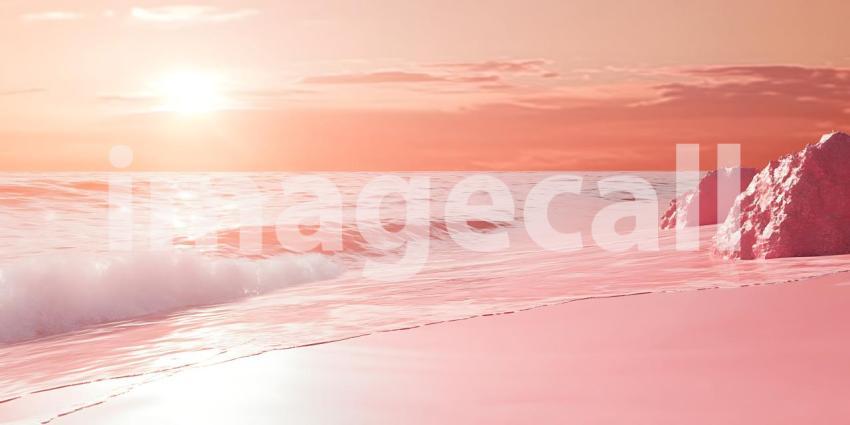 Pink Sunset Beach Ocean Wave Background