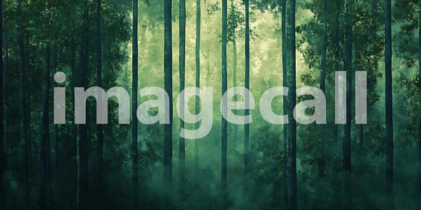 Misty Forest Background: Green Trees Nature Wallpaper