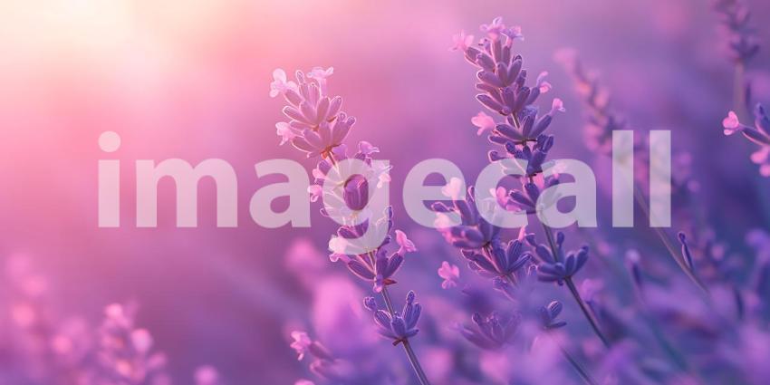 Serene Lavender Field: Beautiful Purple Flowers in Soft Sunlight