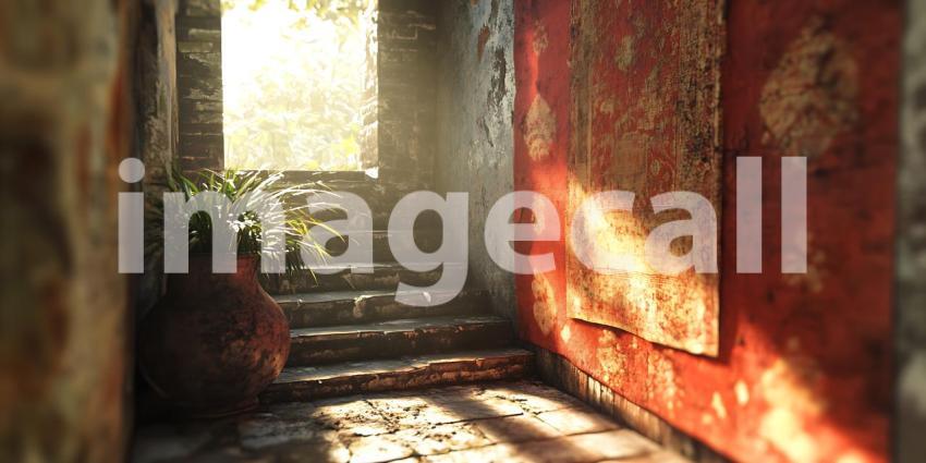 Sunlit Ruins Captivating Interior Photography with Textured Wall