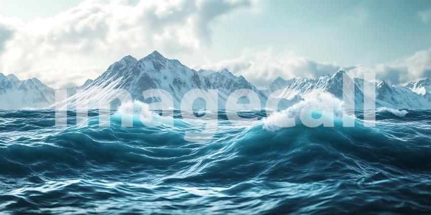 Epic Ocean Waves Crashing Against Majestic Mountains A Stunning