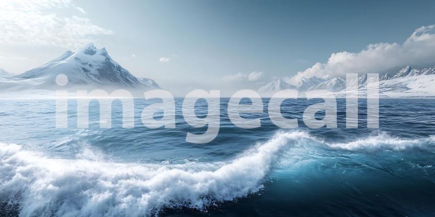 Majestic Ocean Waves Crashing Against Snowy Peaks Epic Seascape