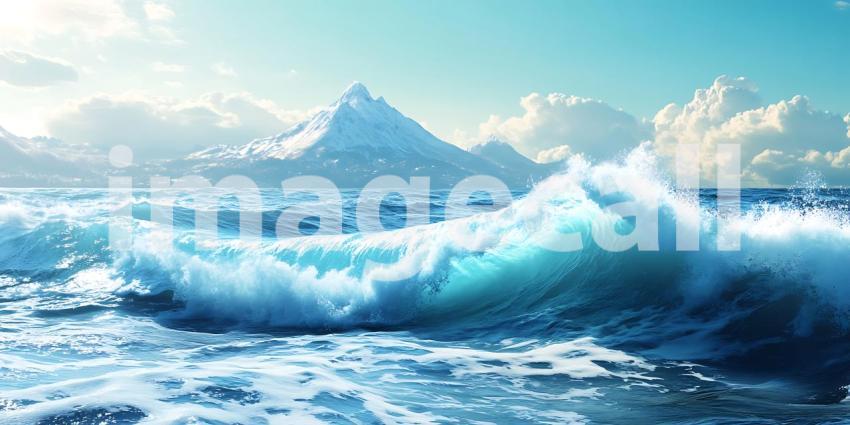 Ocean Waves Crashing on Shore Stunning Seascape Background