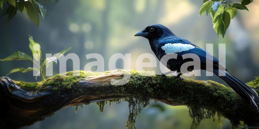 Stunning Azurewinged Magpie A Vibrant Bird in Lush Forest
