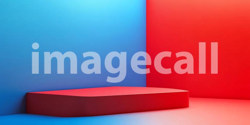 Red Platform Minimalist Background Blue and Red Scene
