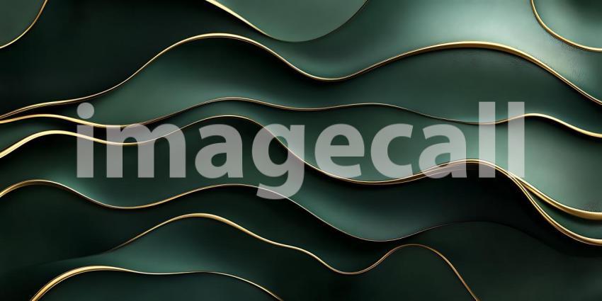 Emerald Green Abstract Background Wavy Texture with Gold Accents