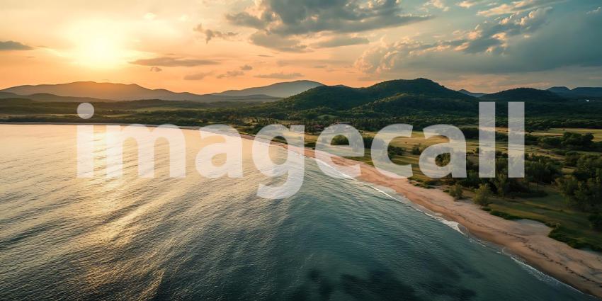 Sunset Beach Aerial Coastal Landscape Photography  Ocean Shore a