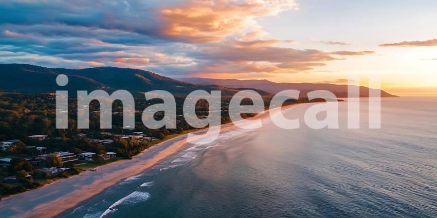Stunning Sunset Coastal Panorama Beach Ocean Cityscape