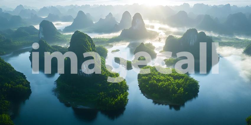 Stunning Aerial View of Lush Green Islands and Calm Water