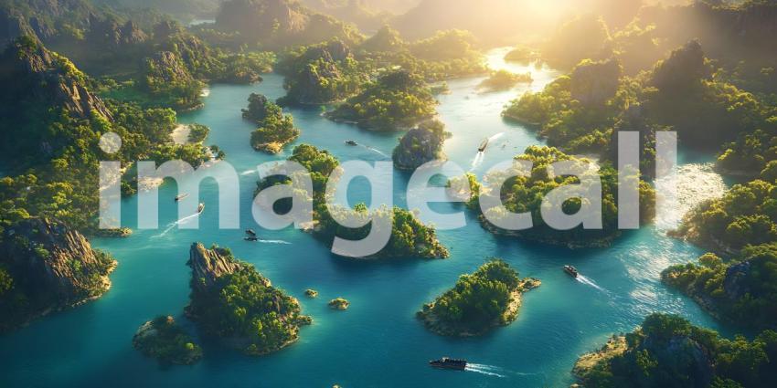 Stunning Aerial View Tropical Paradise Islands  Azure Waters