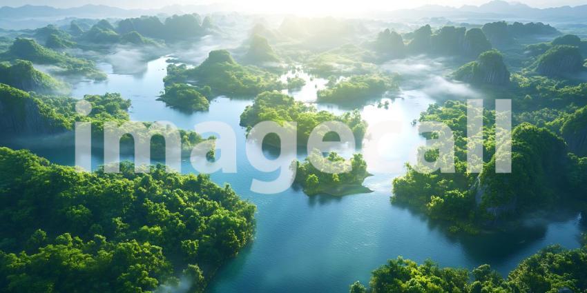 Aerial View of Lush Islands and Serene Waterways