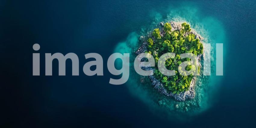 Aerial View Tropical Island Lush Greenery Ocean Paradise