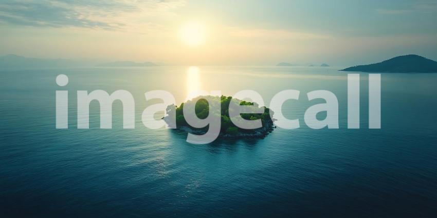 Serene Island Sunset Aerial View of Tropical Paradise