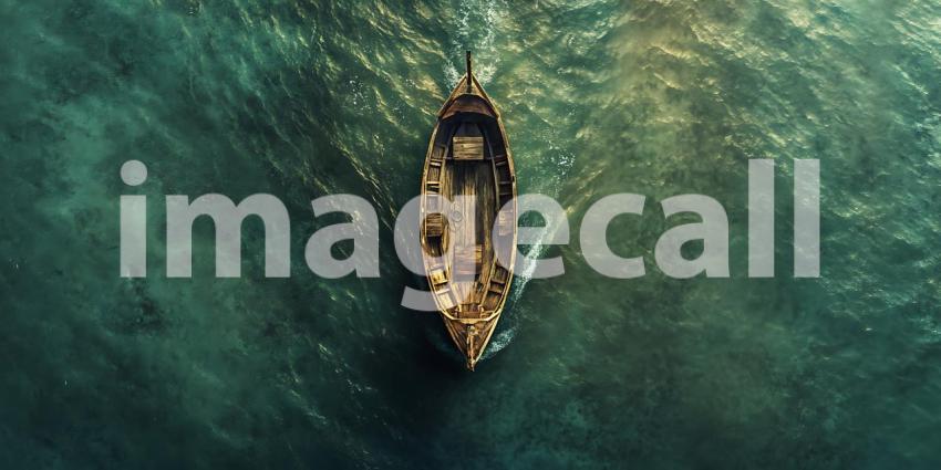 Aerial View Lone Vessel on Turbulent Ocean Waters