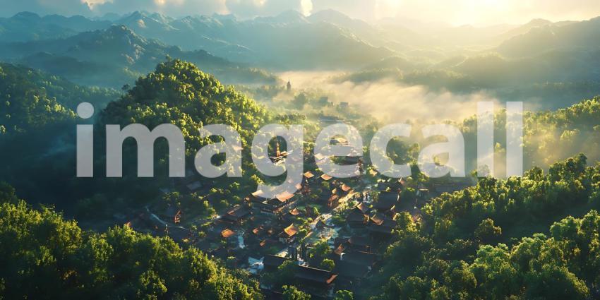 Misty Mountain Village Breathtaking Aerial View