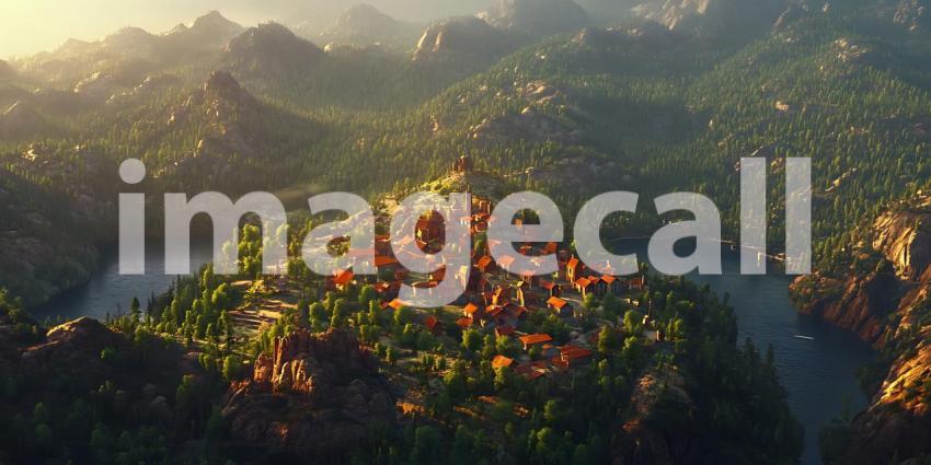 Aerial View of Lush Jungle Village Tropical Landscape Photograph