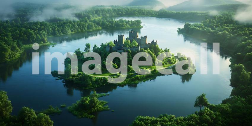 Aerial View Lush Island Paradise Serene Lake Emerald Green Folia