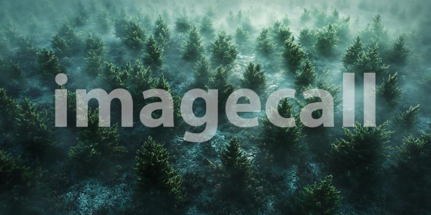 Enigmatic Forest Mystical Trees in a Foggy Realm