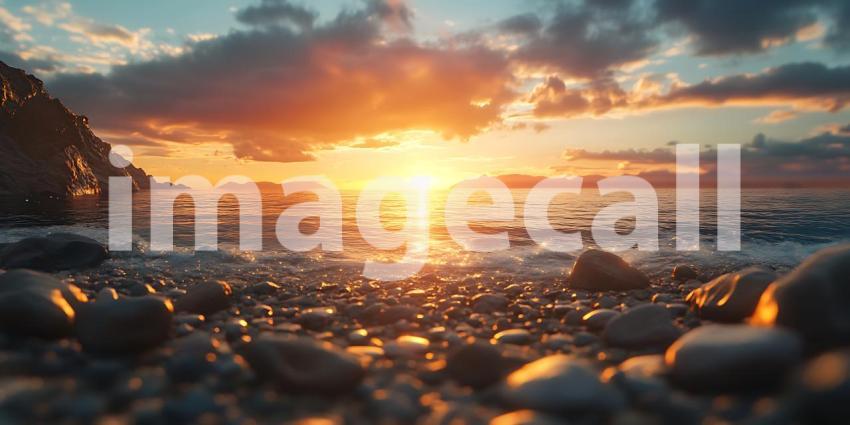 Stunning Sunset Seascape Beach Rocks  Golden Hour