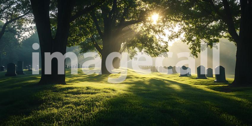 Sunlit Cemetery Peaceful Morning Scene