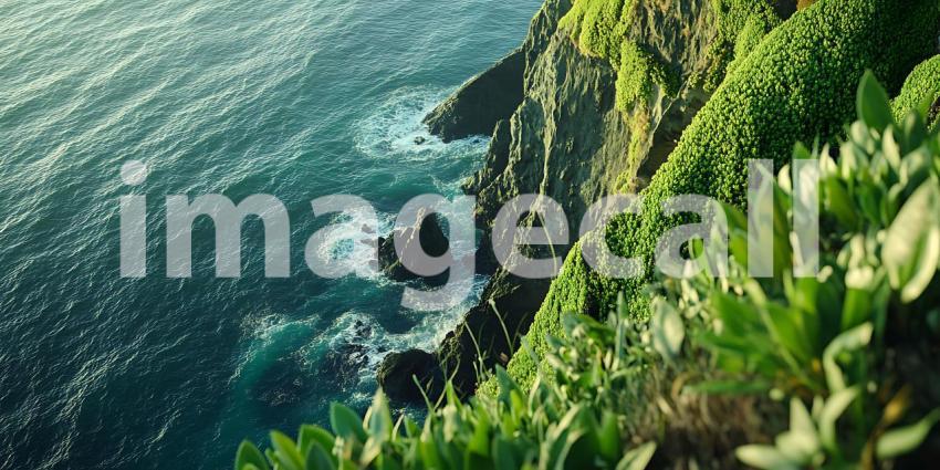 Ocean Cliffside Lush Vegetation Turquoise Waters Dramatic Coasta