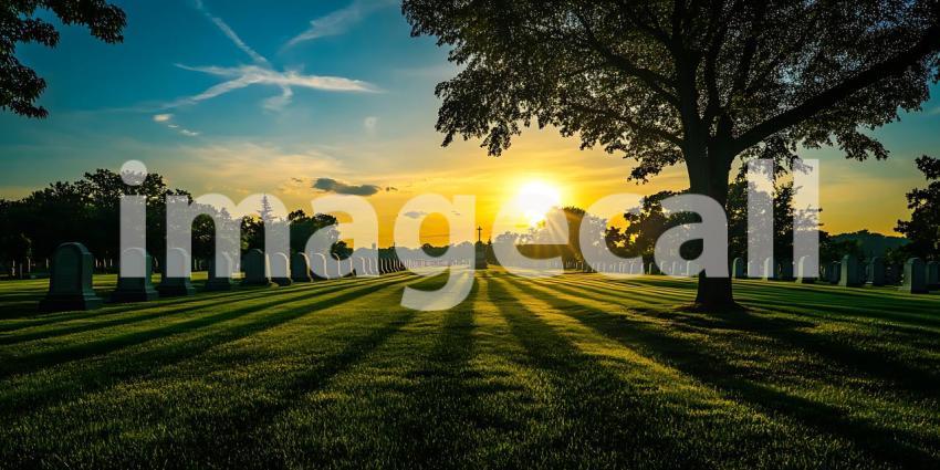 Sunset Serenity Peaceful Cemetery Landscape Photography