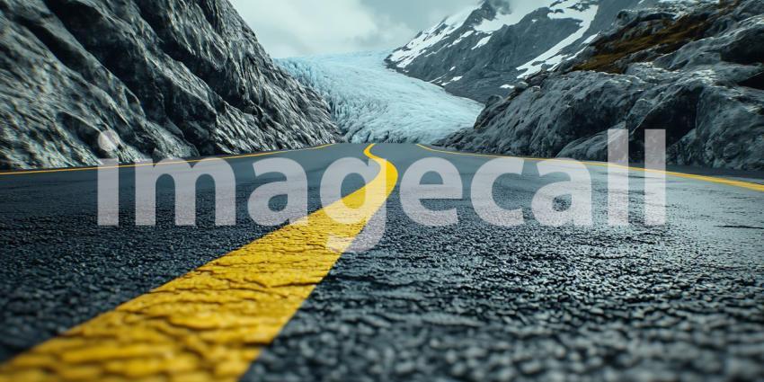 Mountain Road Asphalt Path Winding Through Majestic Peaks