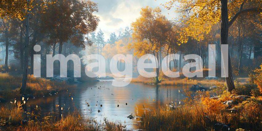 Autumn River Scene Tranquil Fall Landscape Photography