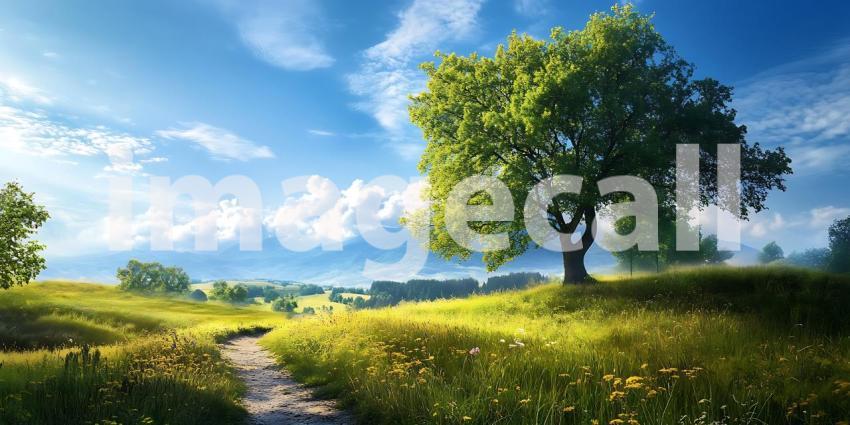 Serene Summer Landscape Picturesque Path  Lush Greenery