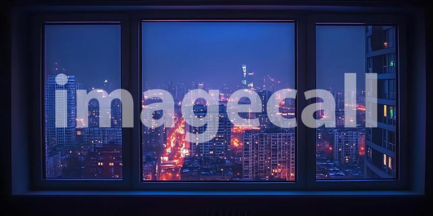Night Cityscape Stunning Window View of Urban Lights