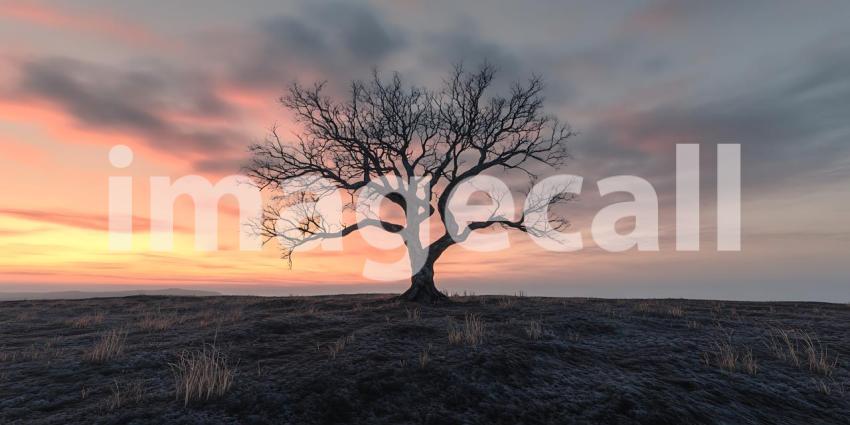 Lone Tree Silhouette at Sunset A Serene Landscape