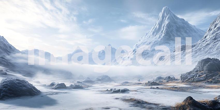 Majestic Winter Mountain Landscape Panoramic Snowy Peaks and Val