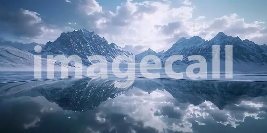 Stunning Winter Landscape Frozen Mountains and Reflective Lake