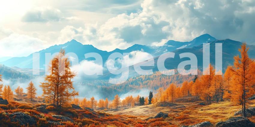 Autumn Mountain Landscape Scenic Fall Colors Majestic Peaks and