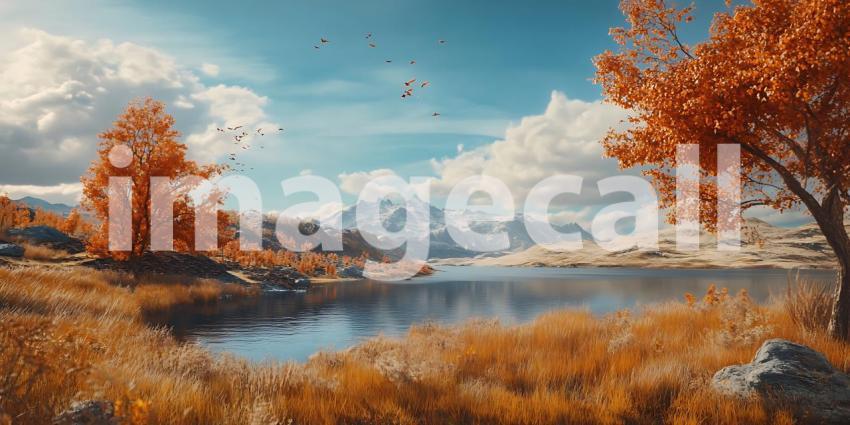 Autumn Landscape Serene Lake and Golden Trees