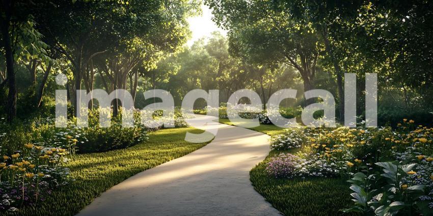 Magical Forest Path Sunlight Dappled Walkway