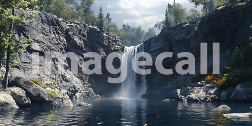 Stunning Waterfall Landscape Lush Rainforest Scene