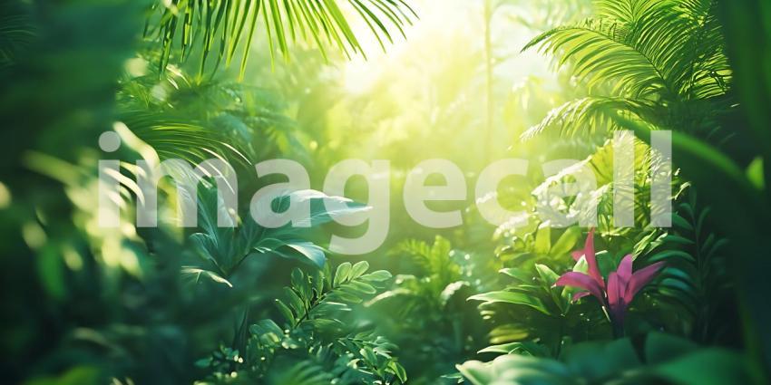 Lush Rainforest Sunlight Through Emerald Canopy