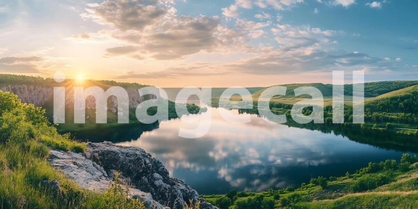 Sunset River Landscape Scenic Vista Tranquil Nature Photography