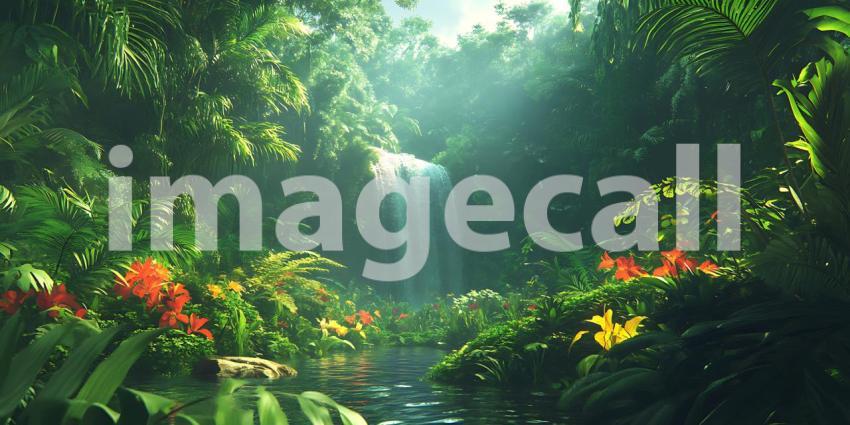 Lush Rainforest Waterfall Serene Nature Photography