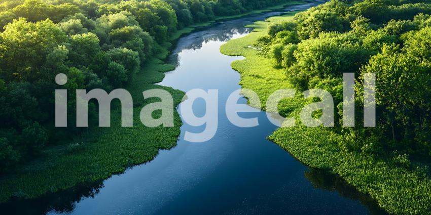 Aerial View of Lush Green River Nature Photography