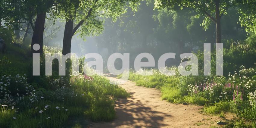 Sunlit Path A Serene Forest Trail